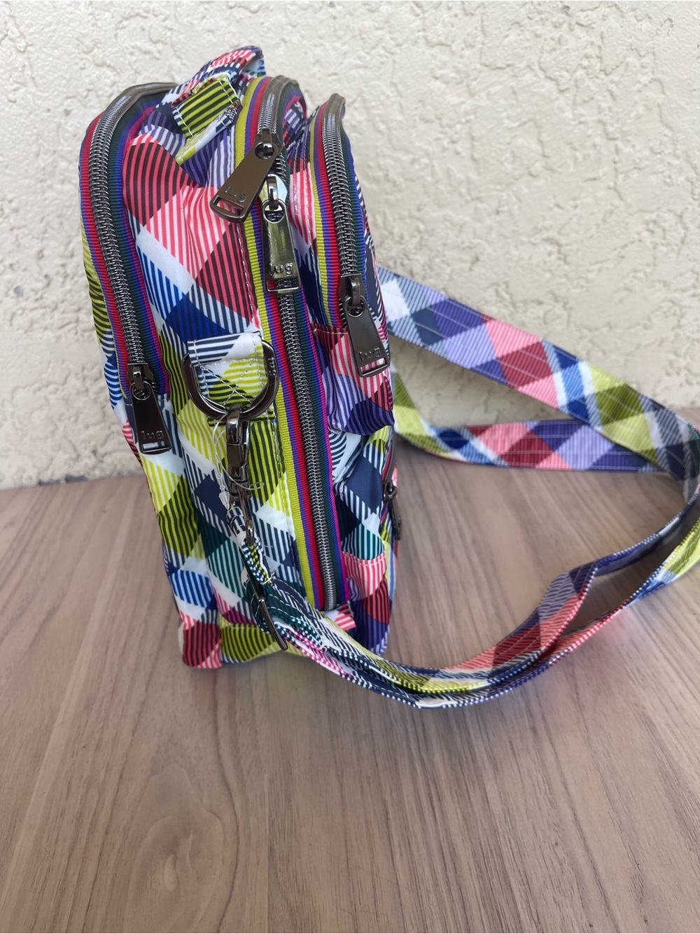 lug Multicolor Plaid Crossbody Bag - Navy, Pink, Lime, Teal - Picture 3 of 13